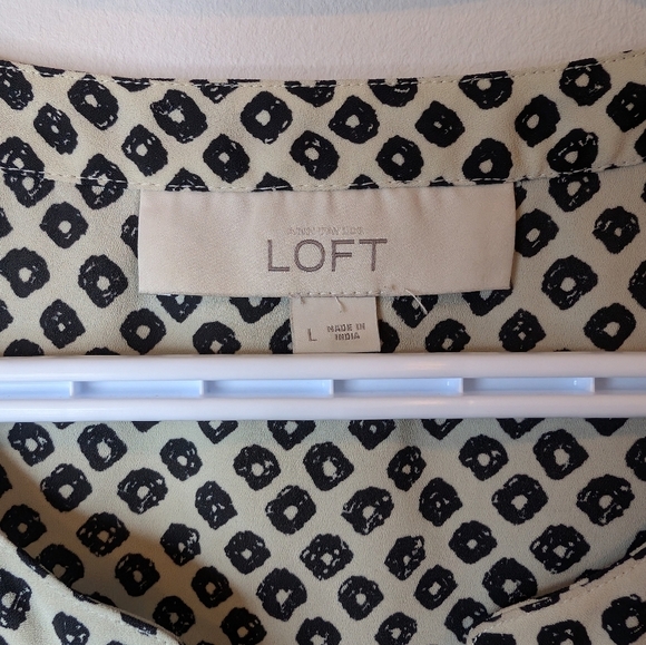 LOFT Ann Taylor Large Women's Sleeveless Patterned Black Taupe Tie Top Blouse - Picture 4 of 8